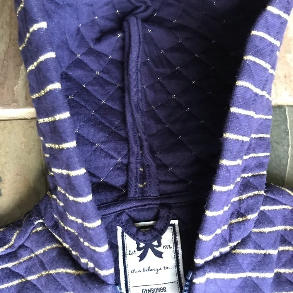 Gymboree navy and gold striped quilted knit hooded jacket